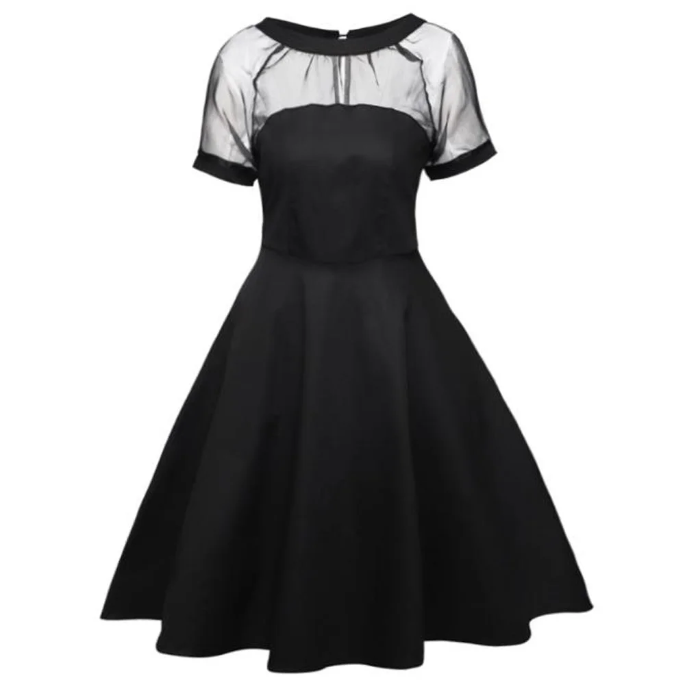 Женское Сетчатое платье размера плюс в стиле Хеллоуина черное с коротким рукавом