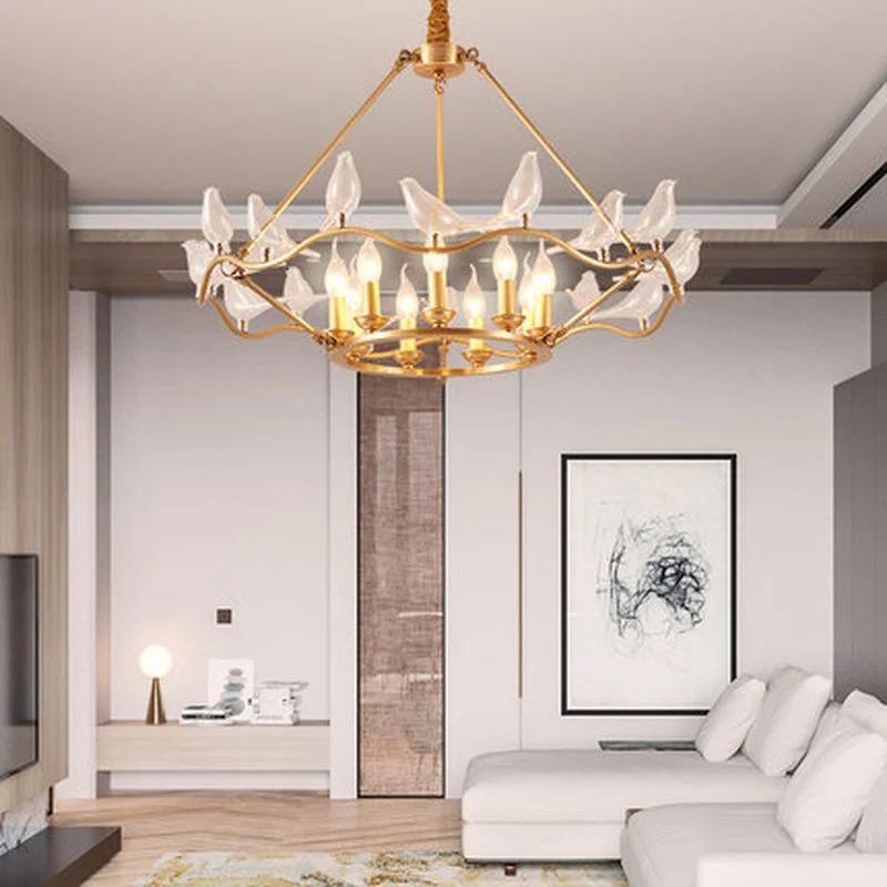 Креативные медные люстры с птицами для гостиной спальни новая декоративная