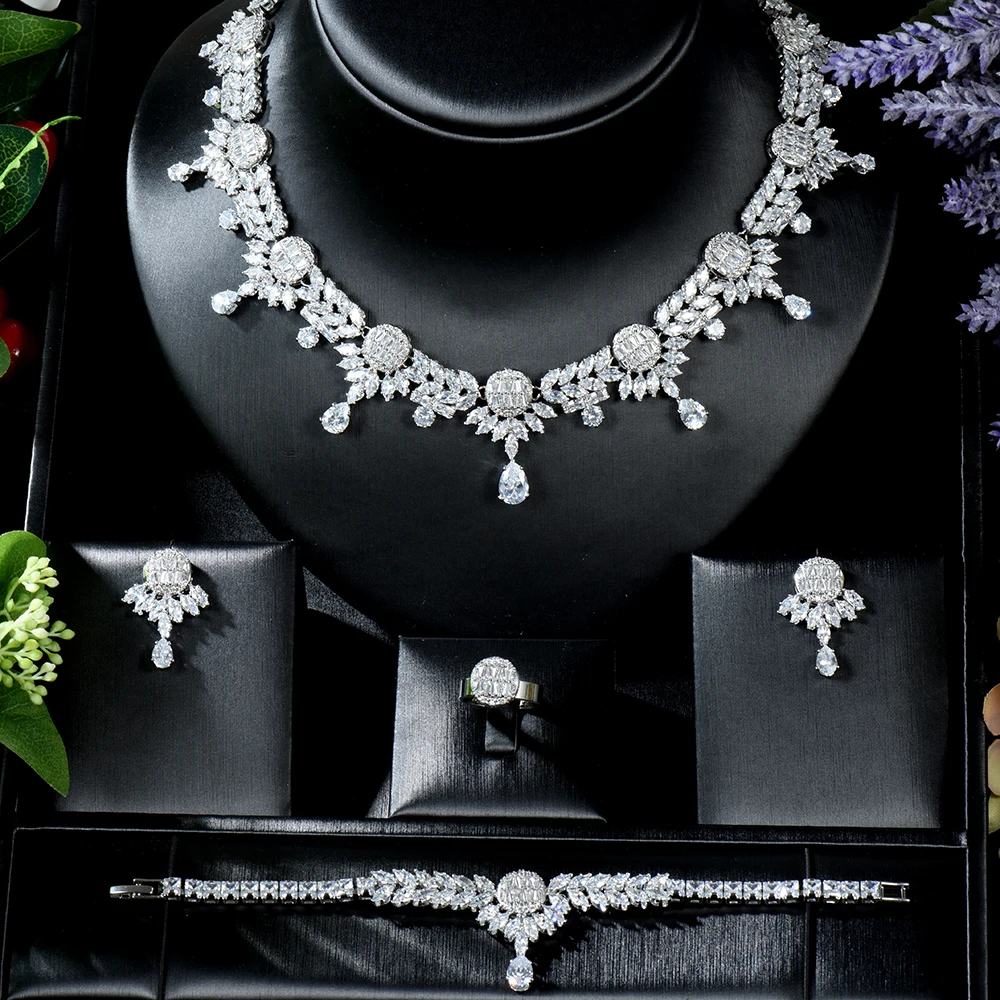 

Sederyla Luxury Cubic Zirconia Bridal Jewelry sets for Women Indian Nigerian Necklace Earrings Party Wedding Dress Accessories