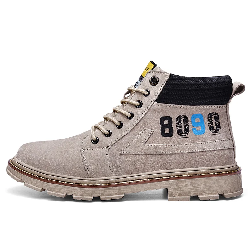 Khaki Boots VESONAL/брендовые качественные удобные мужские ботильоны из искусственной кожи на шнуровке; Зимние Модные Винтажные рабочие ботинки для взрослых; мужская обувь - Цвет: Khaki Boots