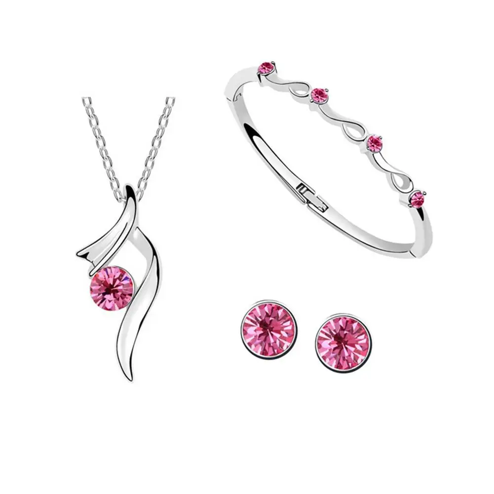 BLUELANS стразы инкрустированное ожерелье серьги Набор браслетов посеребренный