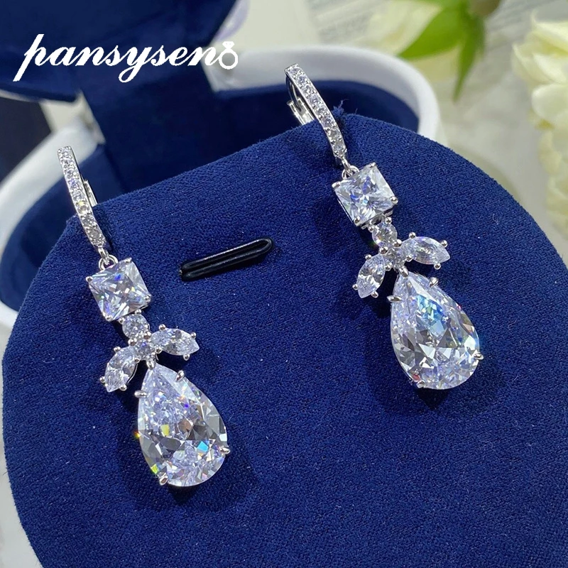 Женские серьги подвески из серебра 100% пробы с муассанитом|Серьги-подвески| |