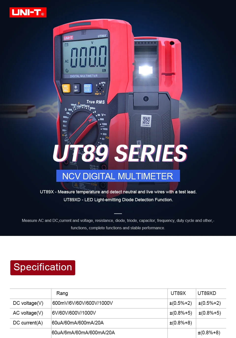 UNI-T UT89X UT89XD True RMS цифровой мультиметр AC DC Вольт Ток Ом метр Емкость Сопротивление частоты NCV/temp/светодиодный тестер