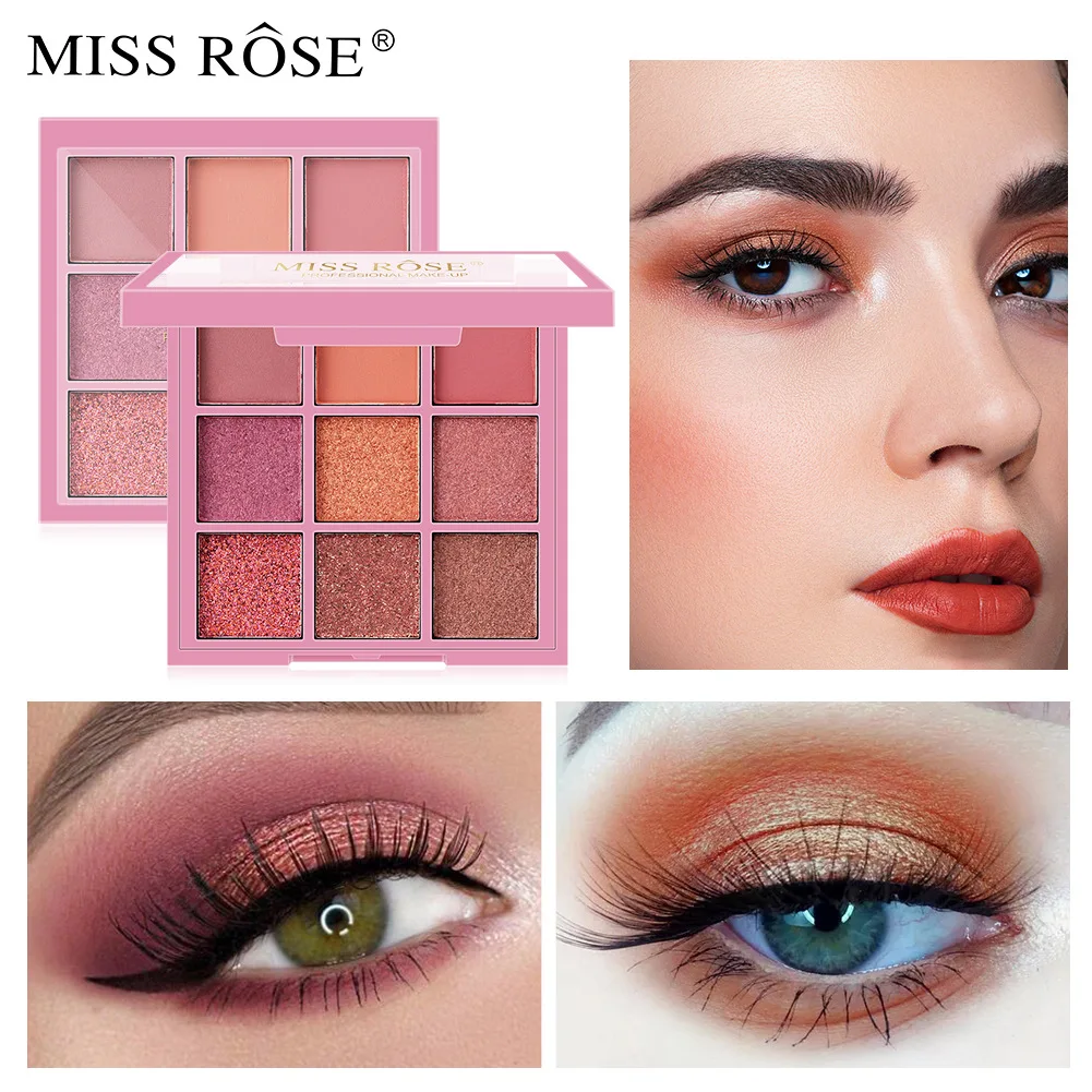 

MISS ROSE Pearlescent Matte Nine-color Eye Shadow Makeup Waterproof Lasting Natural Eye Shadow Disc Beauty Glitter Eyeshadow