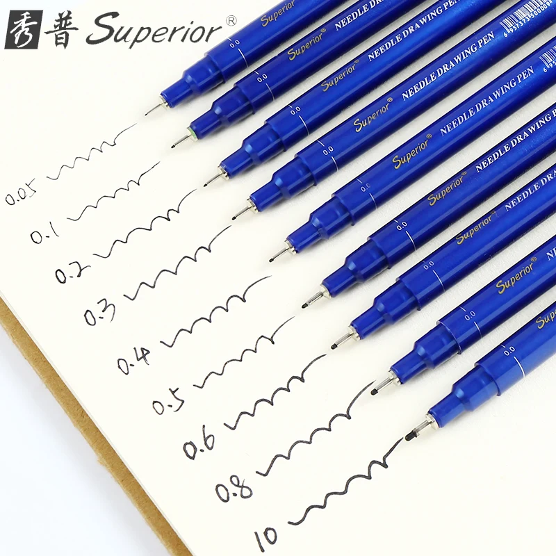 Superior 9Pcs Different Size Water Based Art Markers Pigment Liner Triangular Fineliner Pens for Design School Office Supplies