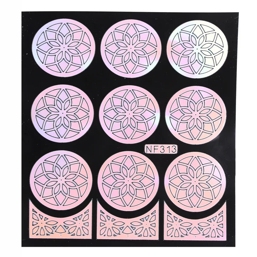 18pcs/2 sheet 9 type Black/Silver/white Laser Flower Hollow Template Nail Sticker Designs 3D Decals Makeup Tattoos Manicure Tool | Красота и