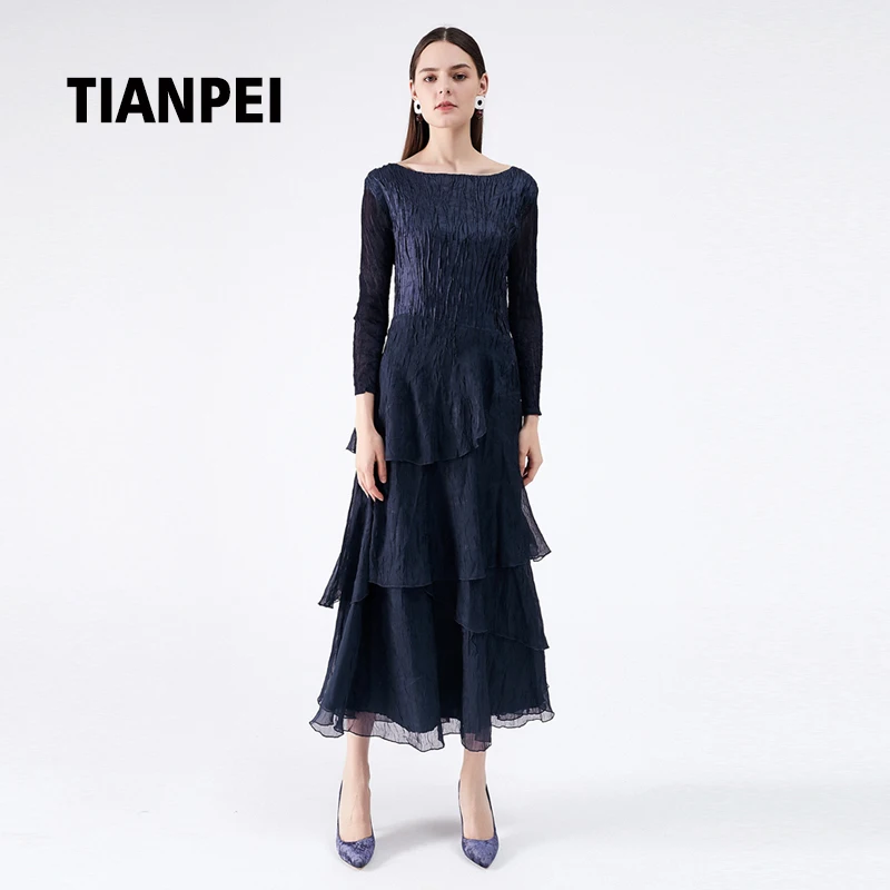 

Женское свободное платье миаке, летнее плиссированное платье большого размера с каскадными оборками, элегантное корейское платье из тенсе...