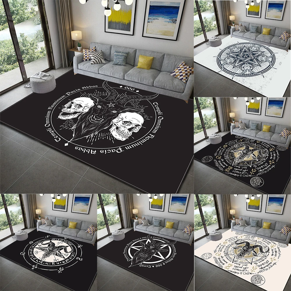 

Skull Satanic Carpet for Living Room Anti-slip Satan Print Indoor Area Rugs Home Floor Mat Bedroom Bedside Bay Window Carpet