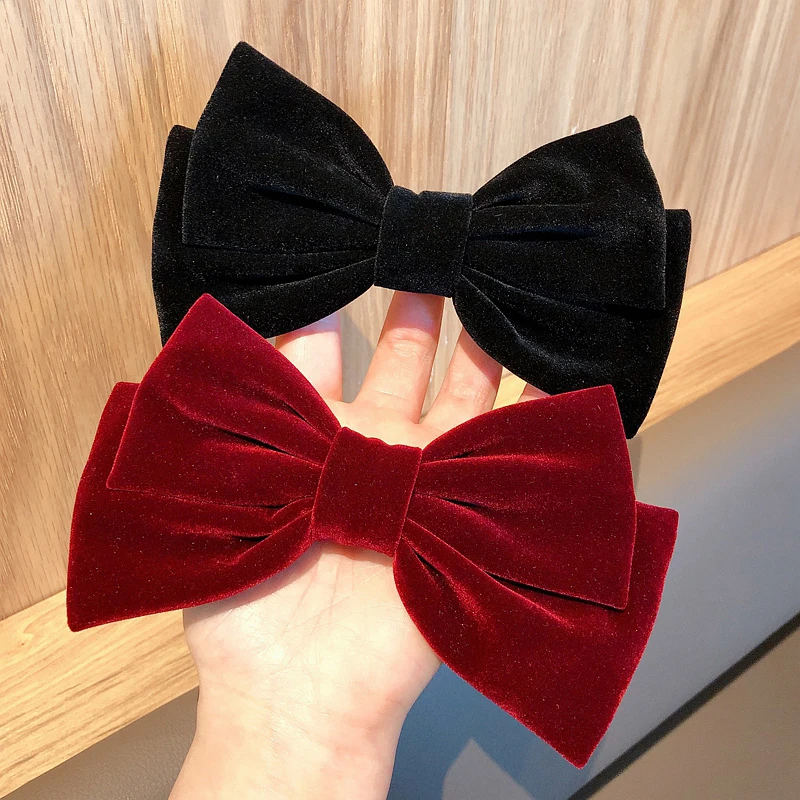 

Velvet Bow With Clip Women Girls Elegant Bow Tie Hairpins Vintage Black Wine Red Bow Hair Clip Prom Hair Accessories Party