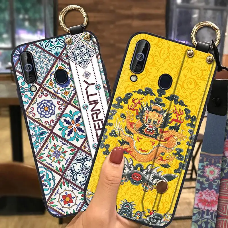 Silicone Lanyard Chinese Style Wrist Strap Phone Case For Samsung Galaxy M30 Waterproof Fashion Design Holder Anti-knock | Мобильные