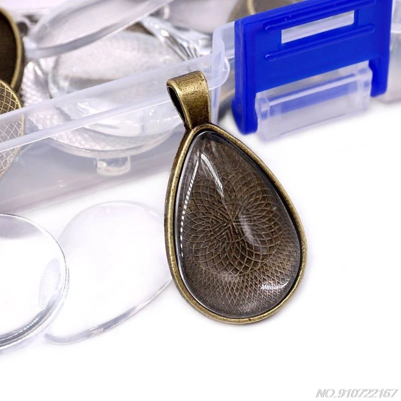 

48Pcs DIY Pendant Tray Round Square Heart Teardrop Glass Cabochon Jewelry Making D07 20 Dropshipping