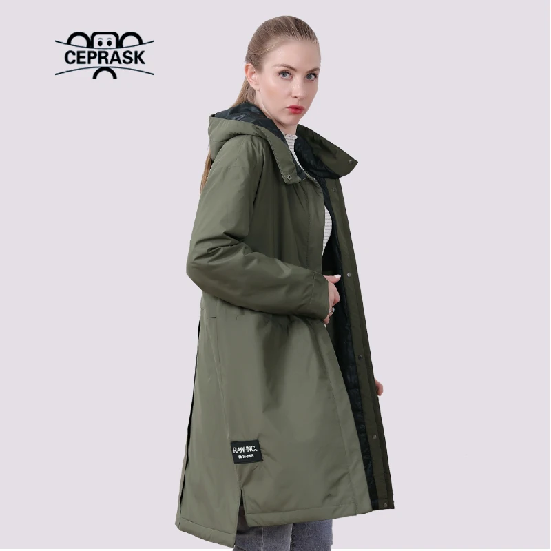 Куртка женская из хлопка CEPRASK длинная с капюшоном на осень и весну 2021 5XL |
