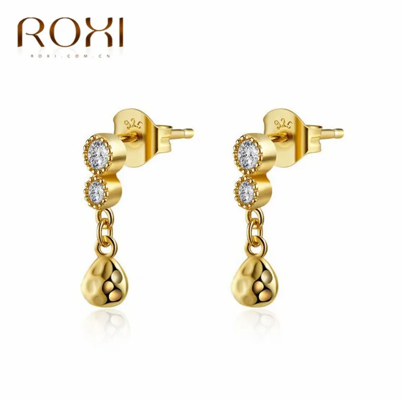 Серьги ROXI из стерлингового серебра 925 пробы, Золотая цепочка, серьги-гвоздики со стразами для женщин, гипоаллергенно, Женские Ювелирные изделия, корейские серьги