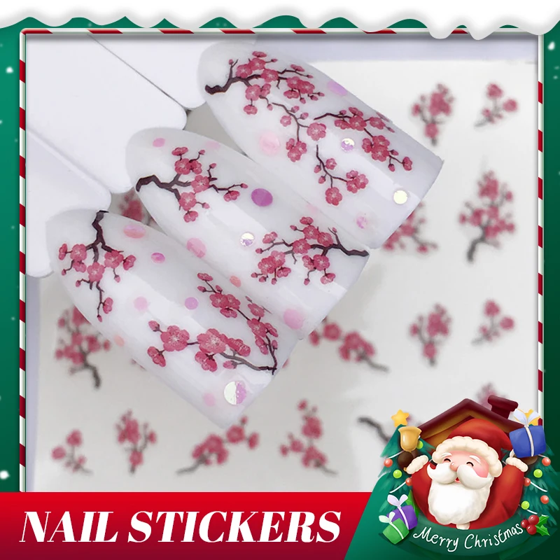 

Christmas Manicure Small Fresh Plum Blossom Nail Sticker Cute Cartoon Little Bee Strawberry Water Transfer Nail Decal Jewelry