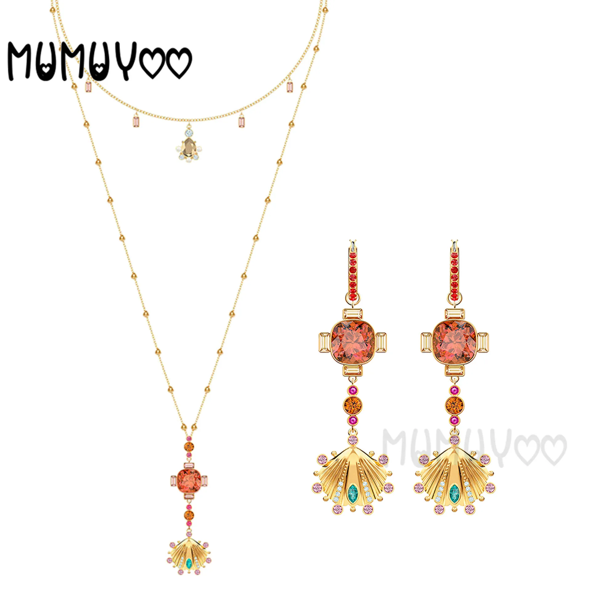 

SWA High-quality, Fashion Jewelry New LUCKY GODDESS Double Circle Crystal Women Necklace Bohemian Style Tassel Pendant Necklace