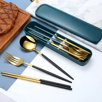 stainless steel tableware brand new 4 piece tableware chopsticks spoon fork with portable box household tableware tools