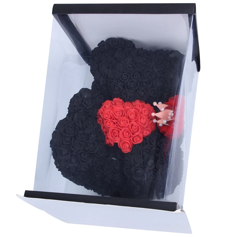 40 см Мишка Тедди с короной в подарочной коробке из роз искусственный цветок