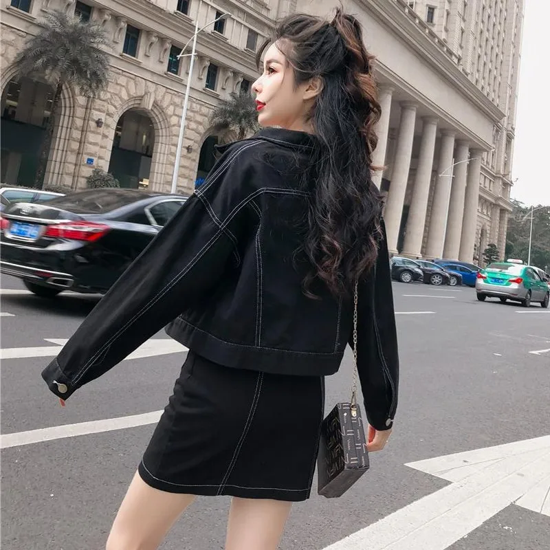 Новая мода элегантный дизайн однобортная короткая джинсовая куртка пальто с