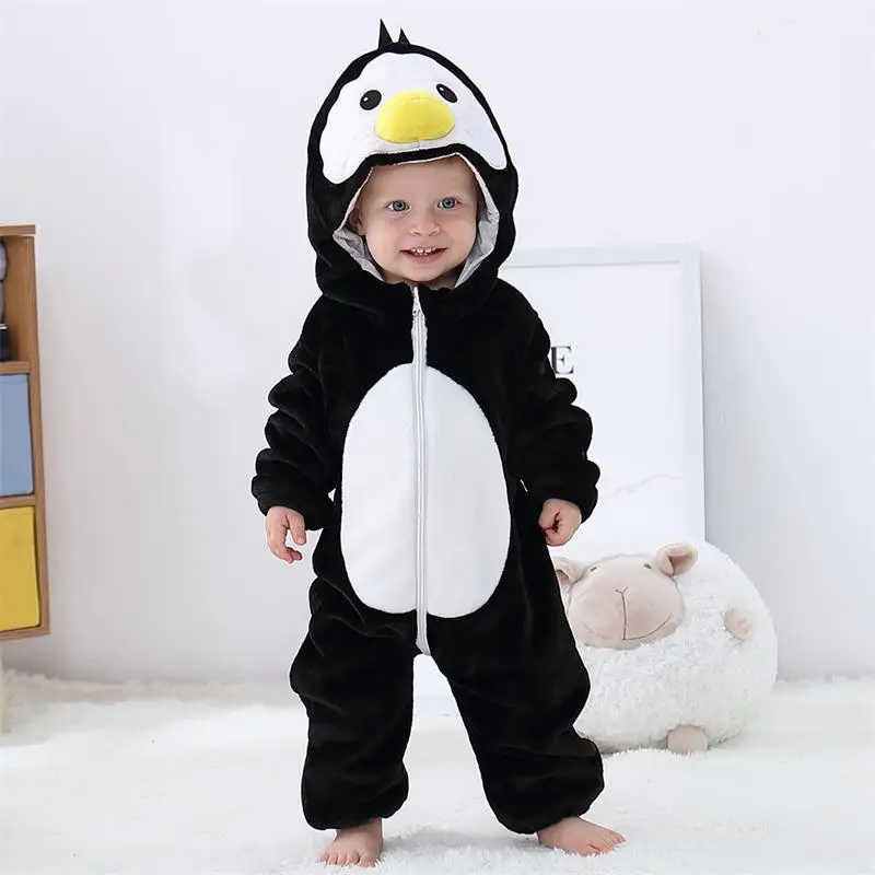Penguin MICHLEY; Детский комбинезон унисекс с капюшоном и героями мультфильмов; мягкая фланелевая детская пижама с длинными рукавами; милые детские костюмы для костюмированной вечеринки; повседневная одежда - Цвет: Penguin