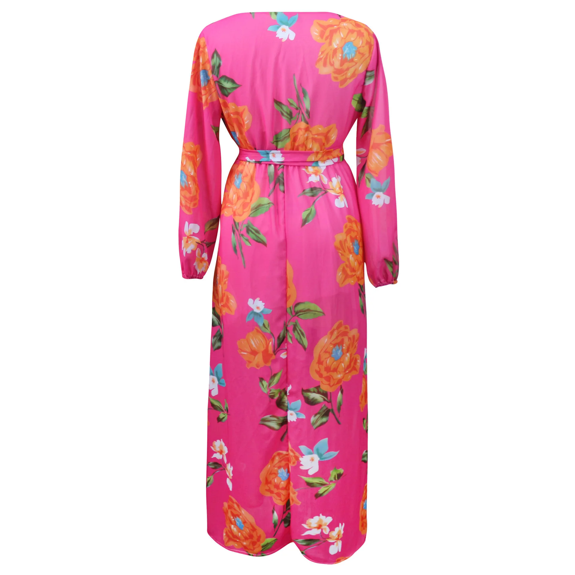 Женское богемное Пляжное Платье макси с цветочным принтом длинным рукавом и