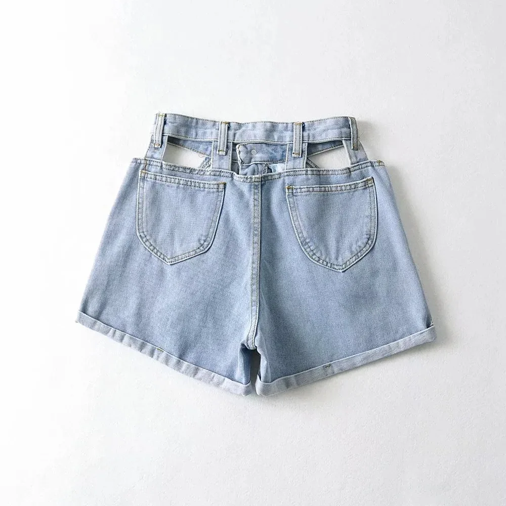 

Women's Shorts 2021 Summer New European And American Ins High Waist Hollow Curled Denim Shorts Women's Hot Pants