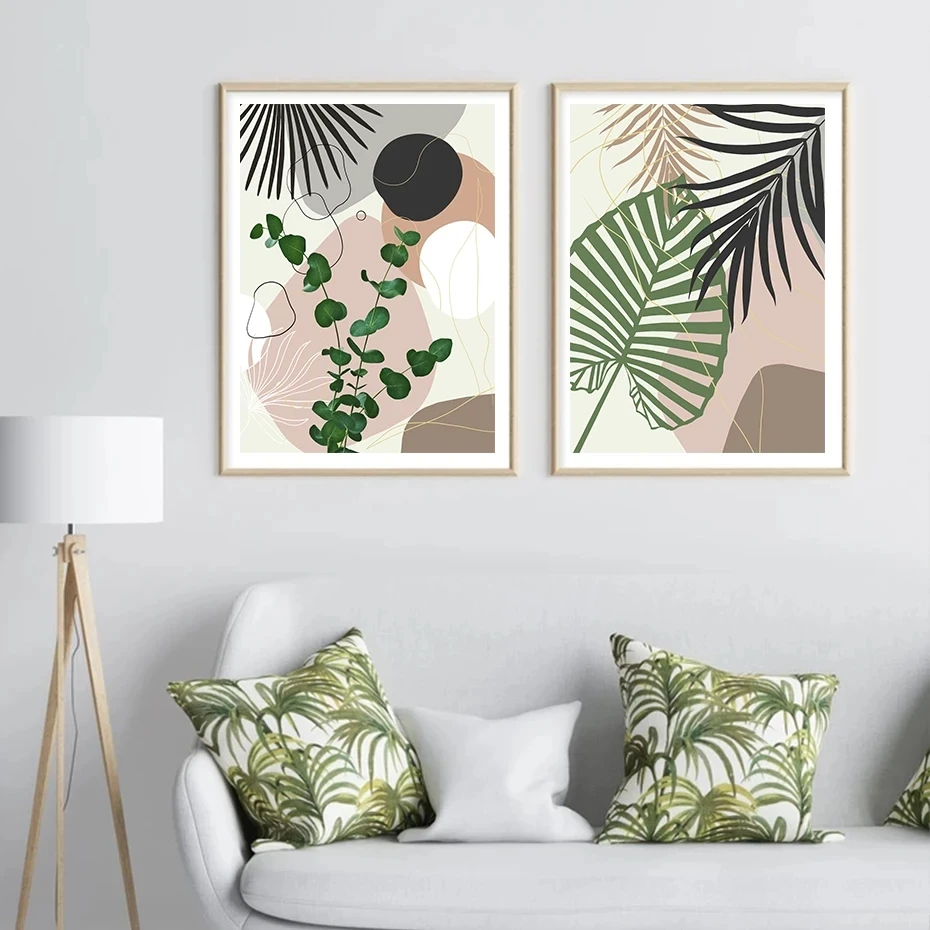 

Abstract Wall Art Bohemia Tropical Leaves Paintings Geometric Line Nordic Canvas Posters Prints Living Room Bedroom Decoration