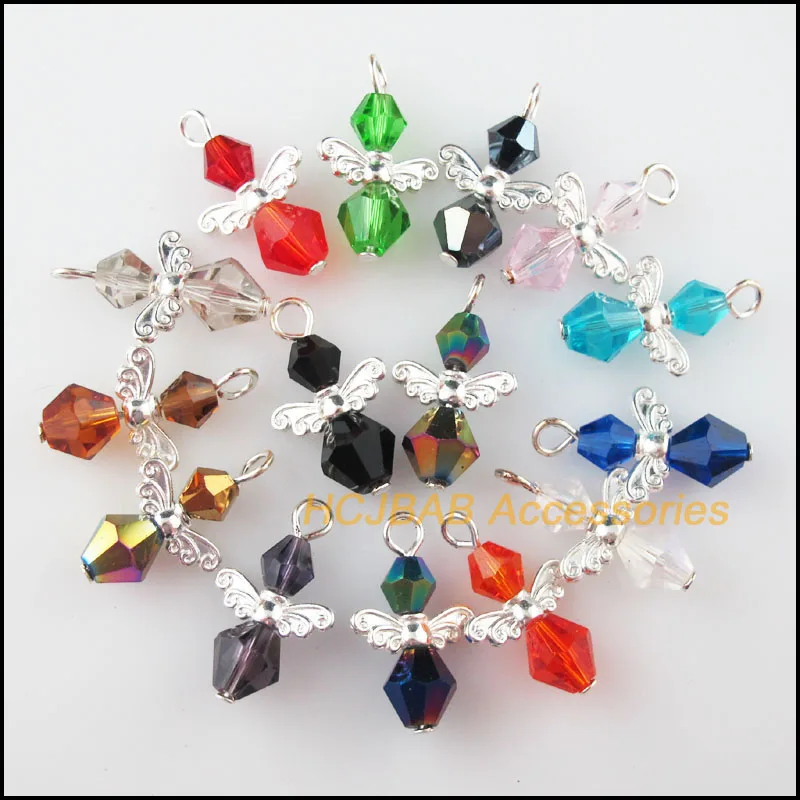 15 шт. посеребренные Подвески Lozenge Angel Mix & Star Подвески в форме хрустальных цветов 14x29 мм