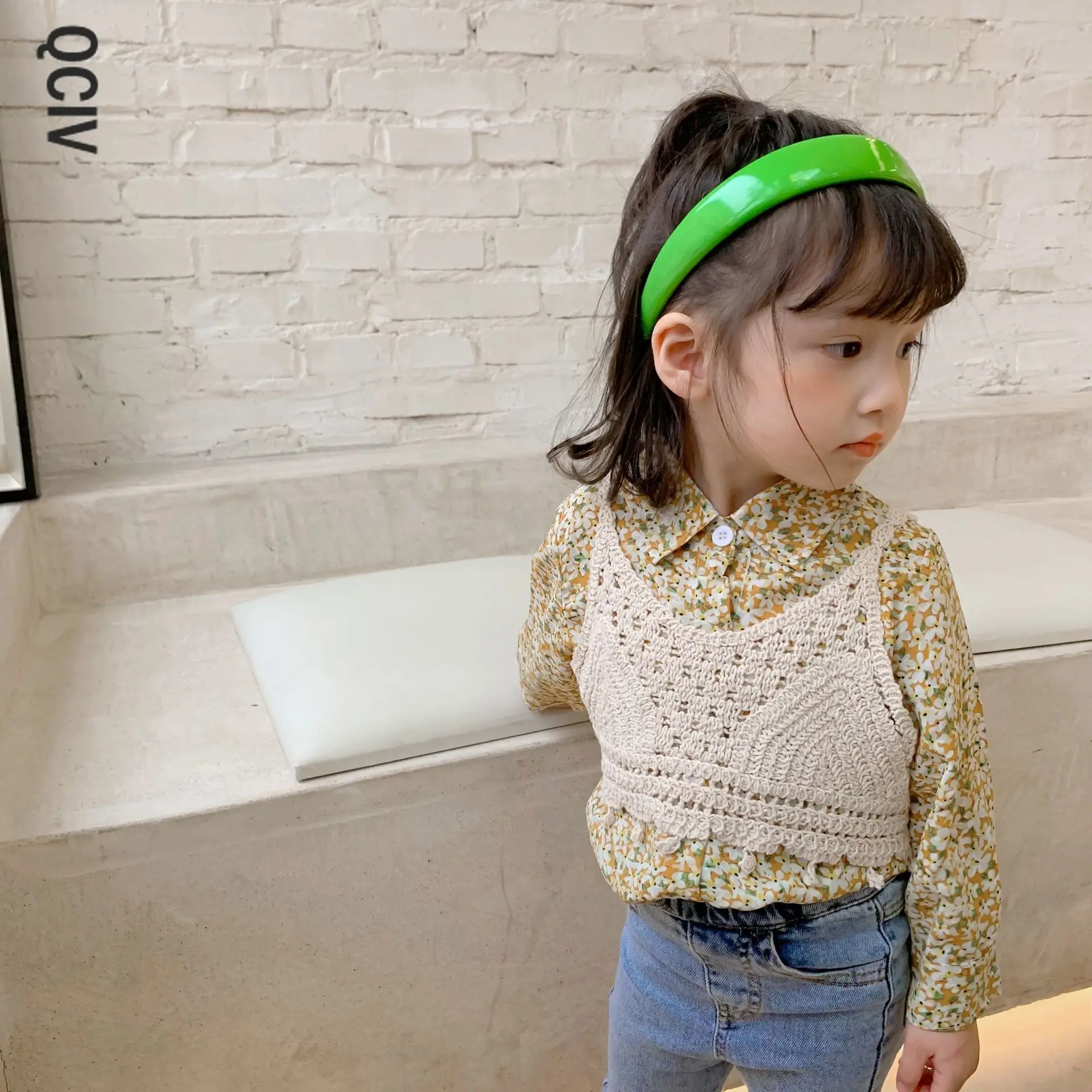 

Fashion girls French style floral chiffon shirt with lace vest retro casual outfits