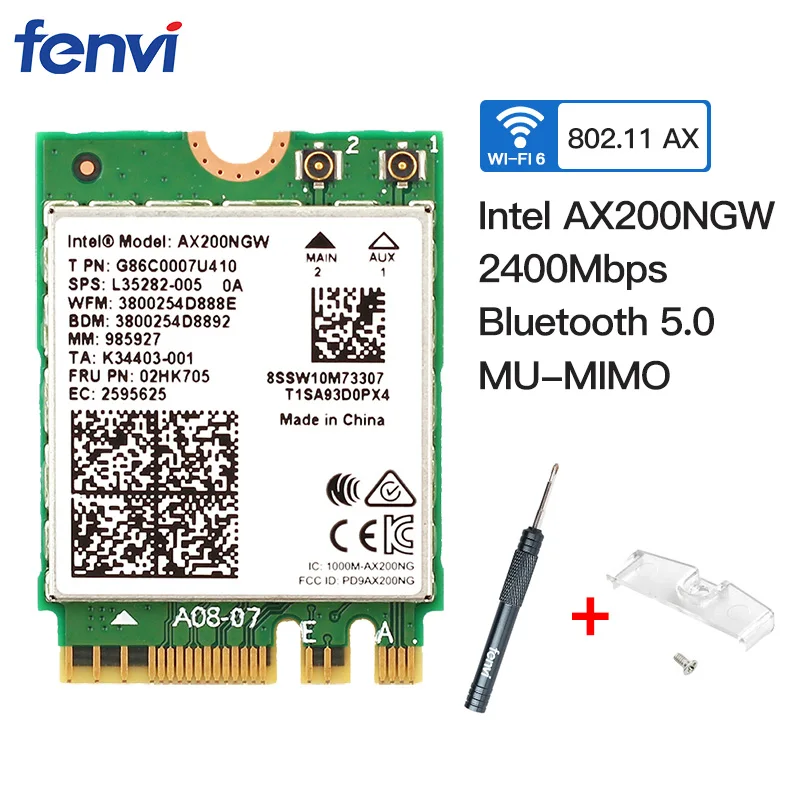 Двухдиапазонный беспроводной AX200NGW 2,4 Гбит/с 802.11ax беспроводной Intel Wi-Fi 6 AX200 M.2 NGFF Wi-Fi Wlan карта Bluetooth 5,0 для Windows 10
