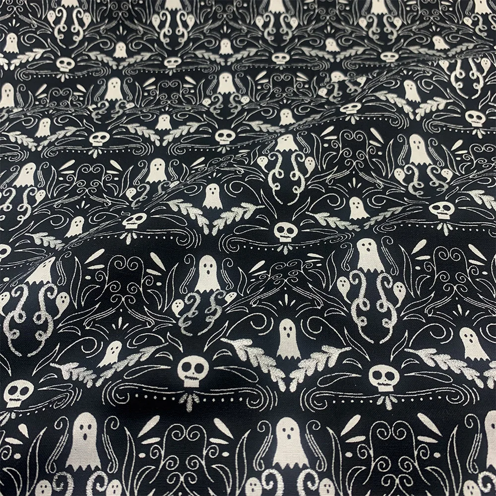 Beautiful 100% Cotton Fabric Black Bottom Skull Ghost Pattern Digital Print Sewing Material DIY Home Patchwork Dress Clothing