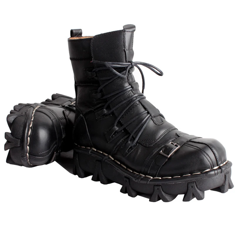 Мужские ботинки с черепами Мотоциклетные из натуральной кожи Военные
