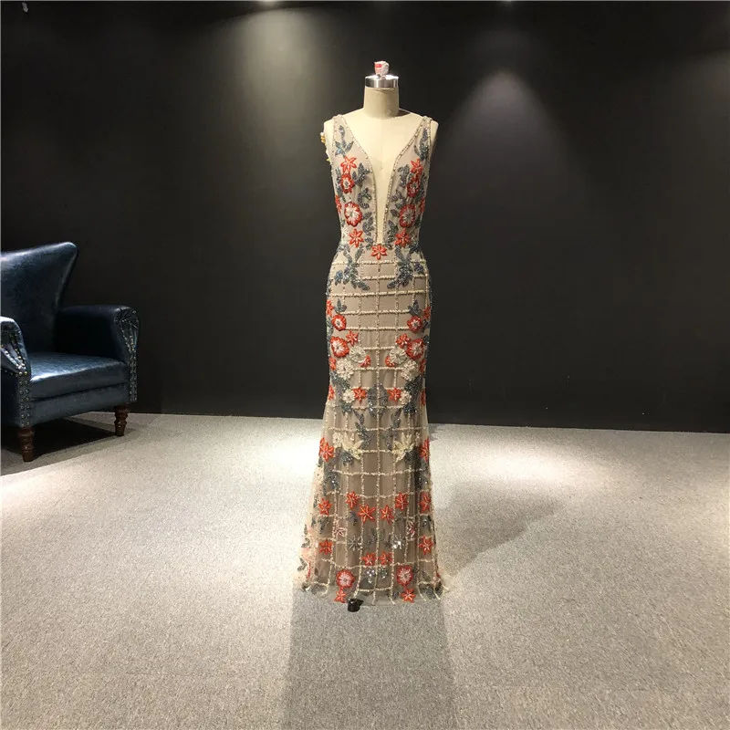 

Ние ние платья Brown 100% реальные фотографии тяжёлый цветок Beads V-образный вырез для подруг в пол для выпускного вечера вечерние платья для невесты
