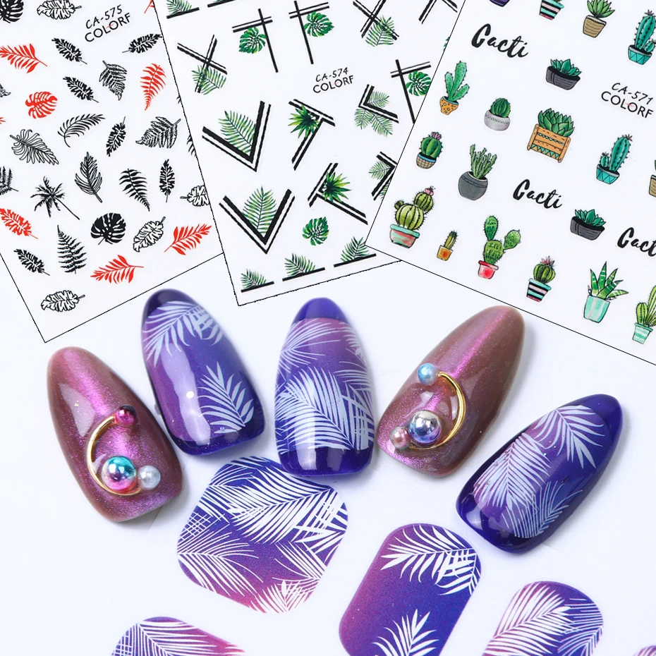 1 шт. наклейки для ногтей цветок лист роза слайдер перо кактус мультяшная бабочка
