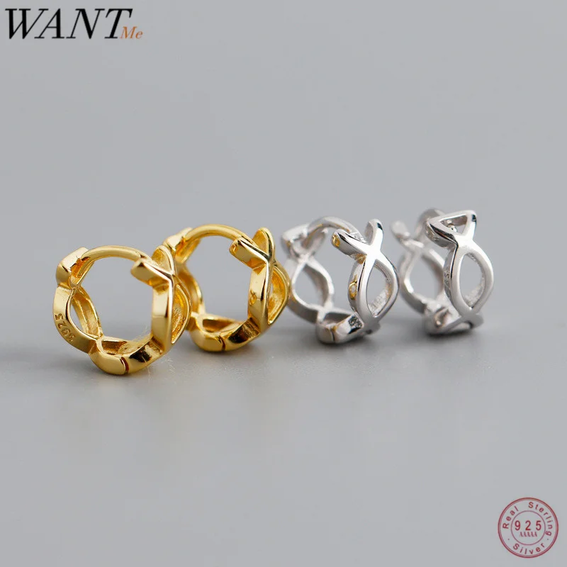 

WANTME Luxury Geometric Round Genuine 100% 925 Sterling Silver Small Stud Earrings for Women Minimalist Party Wedding Jewelry