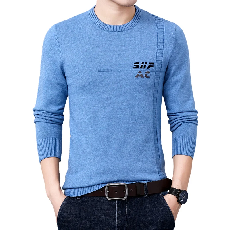 

Men Sweater 2021 New Autumn And Winter Korean Style Slim Letter Male Knitted Pullover Sweater Blue Black Green Hot Sale M03