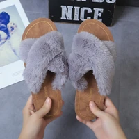 2020 korean version of spring and autumn short fluffy slippers womens fur warm slippers indoor home flat sandals and slippers
