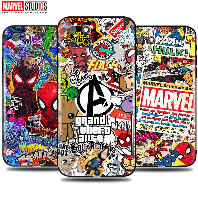 

Phone Case For Huawei Honor 8S Funda Cover Marvel Avengers Comics Iron Man SpiderMan Hulk Thor Captain America Venom