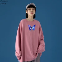 new fashion loose sexy lady feather butterfly t shirt women korean style aesthetic long sleeve tshirt cotton top tees clothes