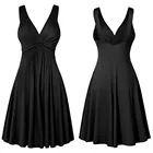 Женское размера плюс платье, повседневное плиссированное платье на бретельках, с V-образным вырезом, без рукавов, в стиле ретро