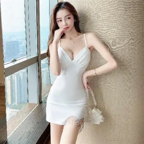 

Summer Women's Dress 2021 Sexy Backless low cut Nightclub V-Neck mini dress party Short skirt Sleeveless Ladies Dress dresses