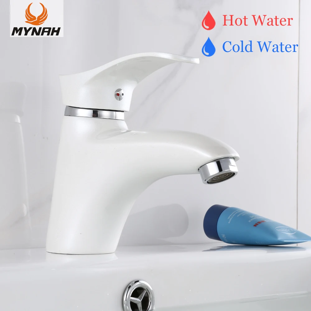 MYNAH Bathroom White Basin Faucet Modern Kitchen Sink Cold and Hot Water Taps Bath Mixer