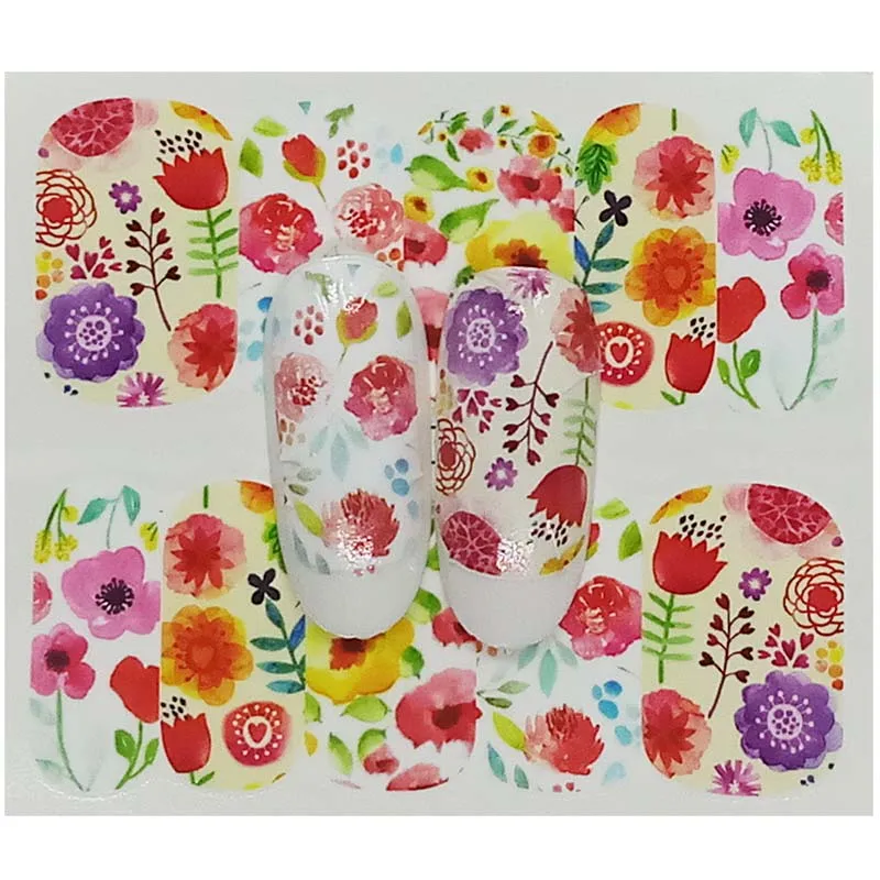 Полная наклейка слайдер с цветами водная переводная Наклейка для ногтевого