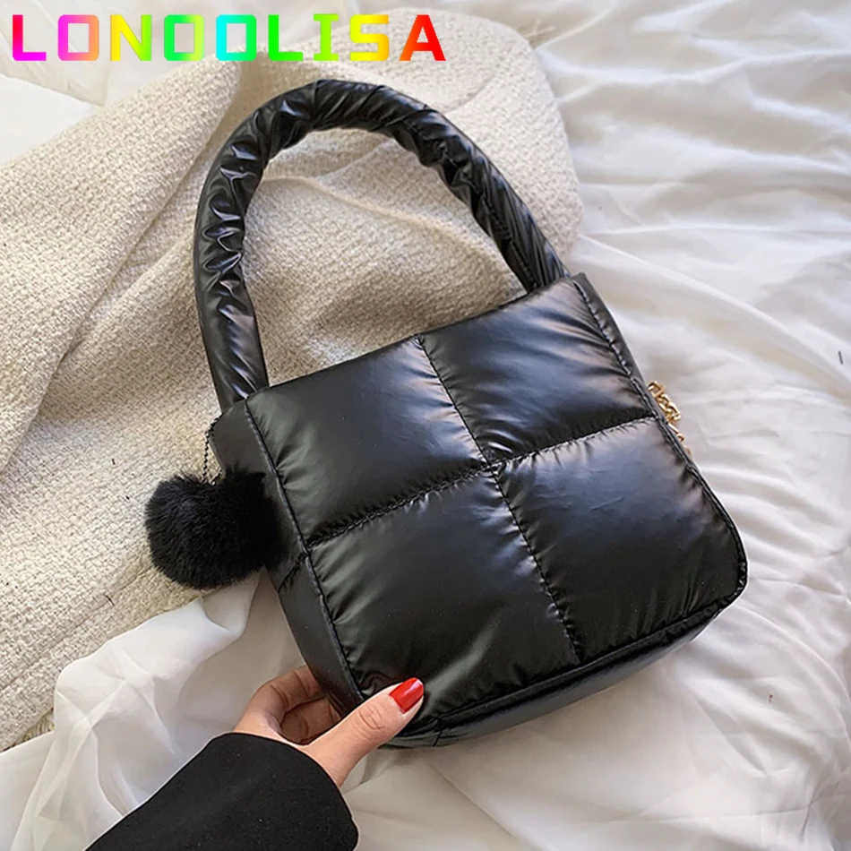 

Женская маленькая сумка через плечо с подкладкой и короткой ручкой, зима 2021, сумки через плечо с цепочкой, кошельки и сумочки с меховым помпо...