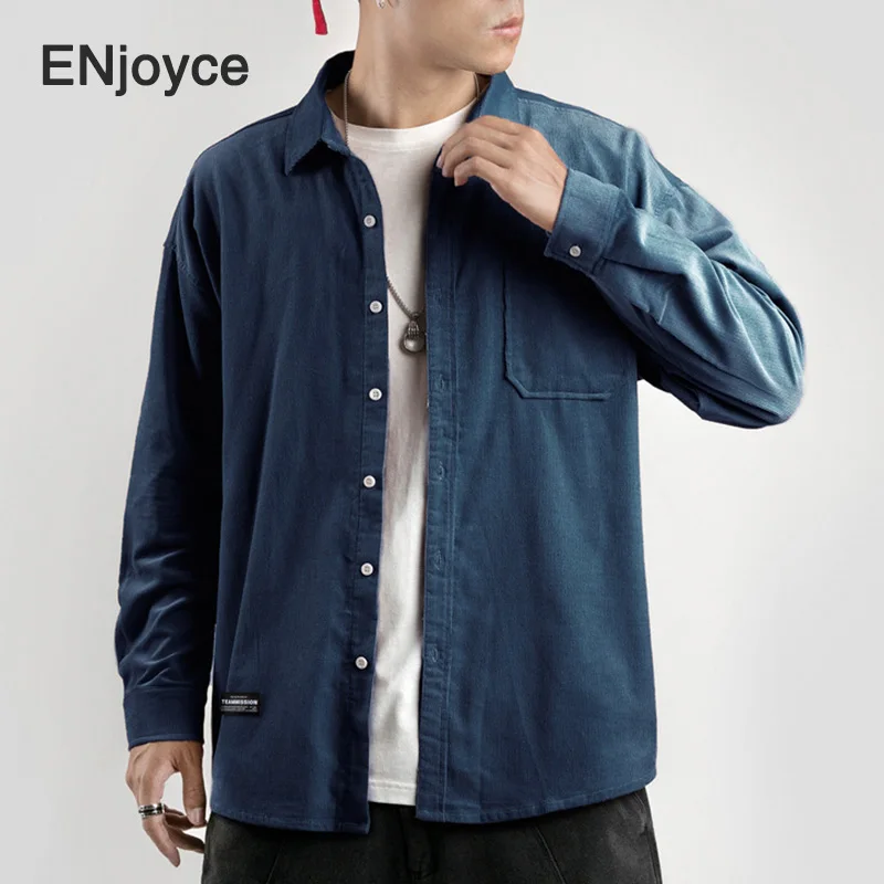 

2020 Spring Autumn Quality Corduroy Long Sleeved Pink Retro Shirt Smart Casual Shirts for men Comfortable Mens Clothes