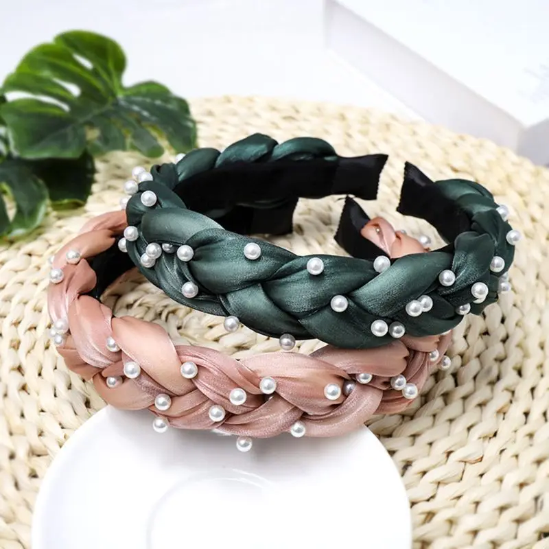 

Braided Hairband Head Band Loop Headwear Beaded Solid Color Women Girls