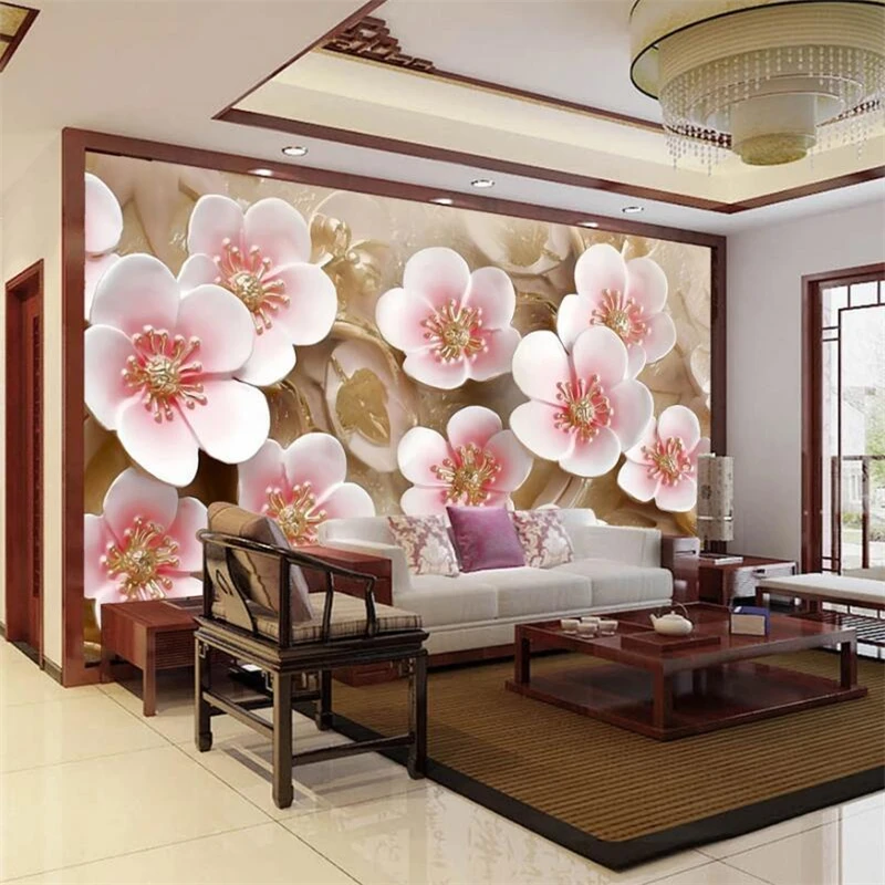 beibehang Custom wallpaper 3D stereo photo mural cherry blossom peach relief color carving 3d Papel de parede | Обустройство дома
