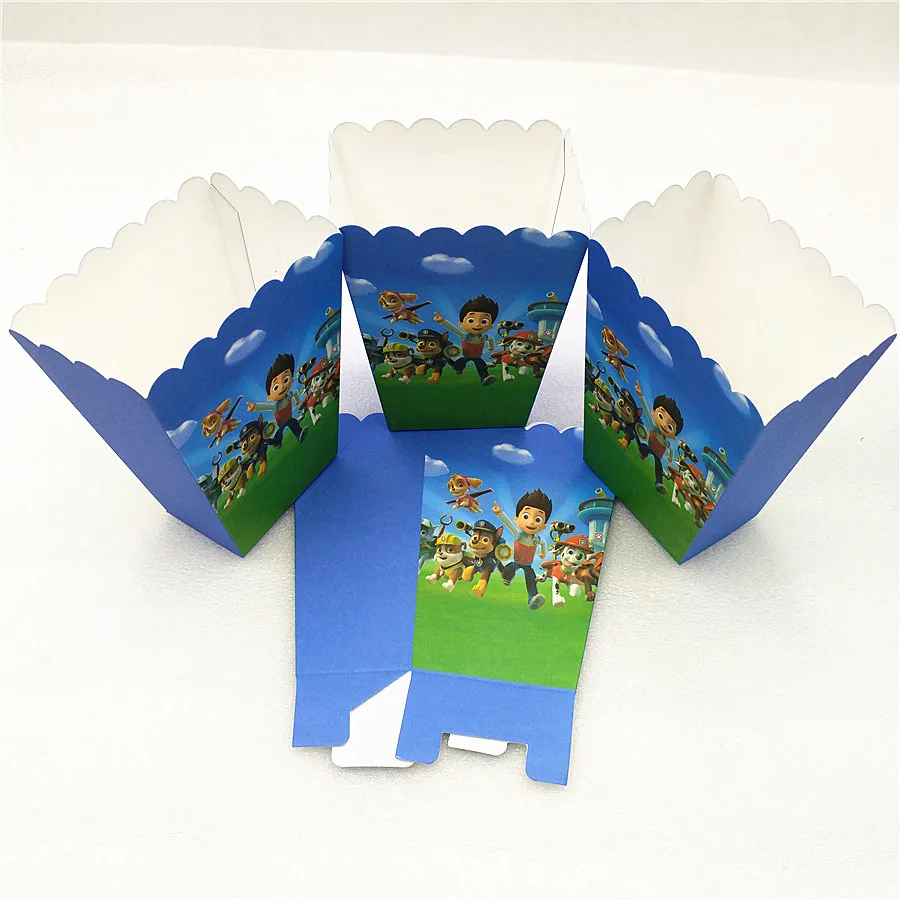 Popcorn Box 10pc Из мультфильма «Щенячий патруль» для дня рождения украшения, товары для вечеринки для маленьких мальчиков посуда скатерть тарелки чашки баннеры подарки с рисунками из мультфильма «Щенячий патруль» Детские сувениры - Цвет: Popcorn Box 10pc