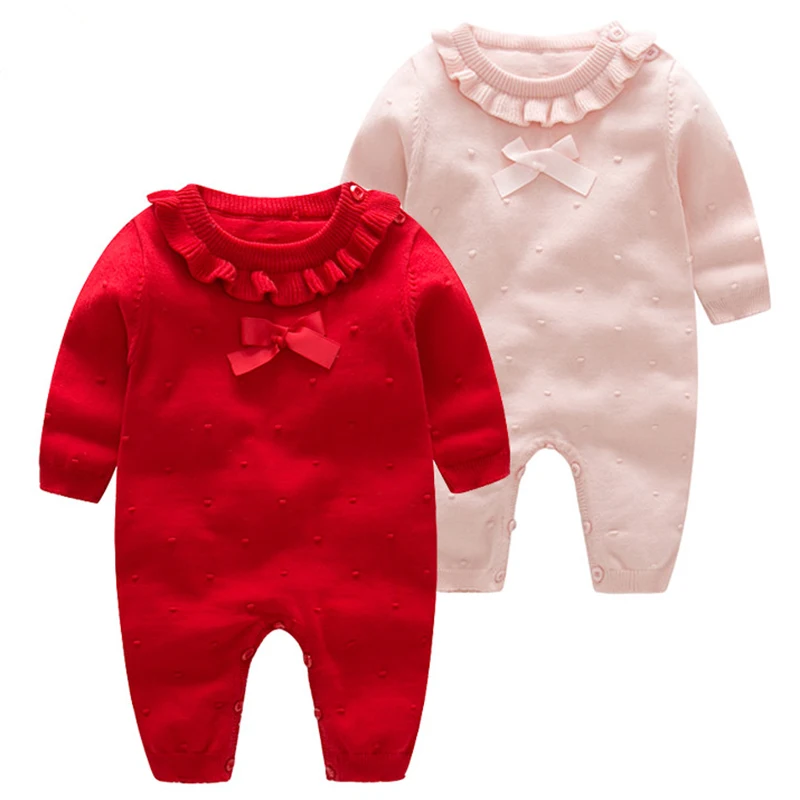 

0-24m Baby Knitted Rompers Cotton Babies Clothing Newborn Baby Girls Knitting Princess Long Sleeves Autumn Jumpsuit Knitwear
