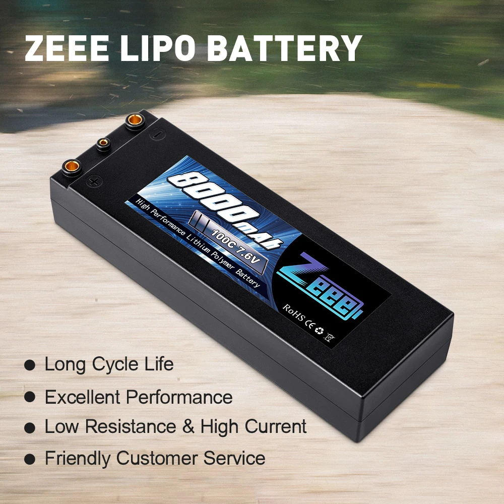 Zeee 7.6V 8000mAh 100C Lipo Battery Hard Case RC Car Charger with 4mm Bullet Deans Plug for Truck Buggy | Игрушки и хобби