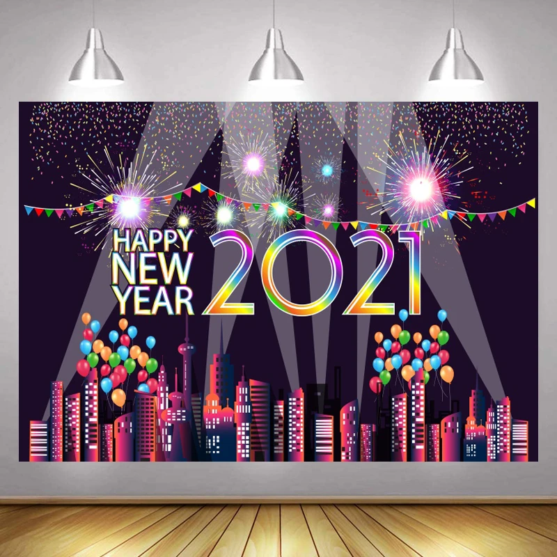 

Happy New Year 2021 Fireworks Photo Backdrop Celebration Christmas Party Photophone Photography Background Photocalls Banner
